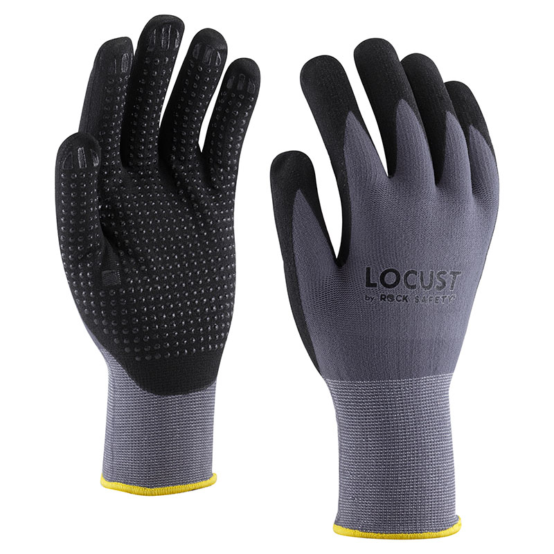 Nejlon/spandex szerelőkesztyű mikro habnitril tenyérmártással (LOCUST)
